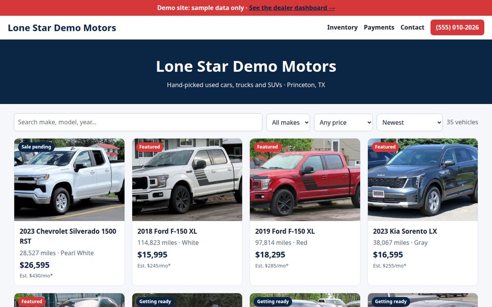 Demo dealer website with car listings